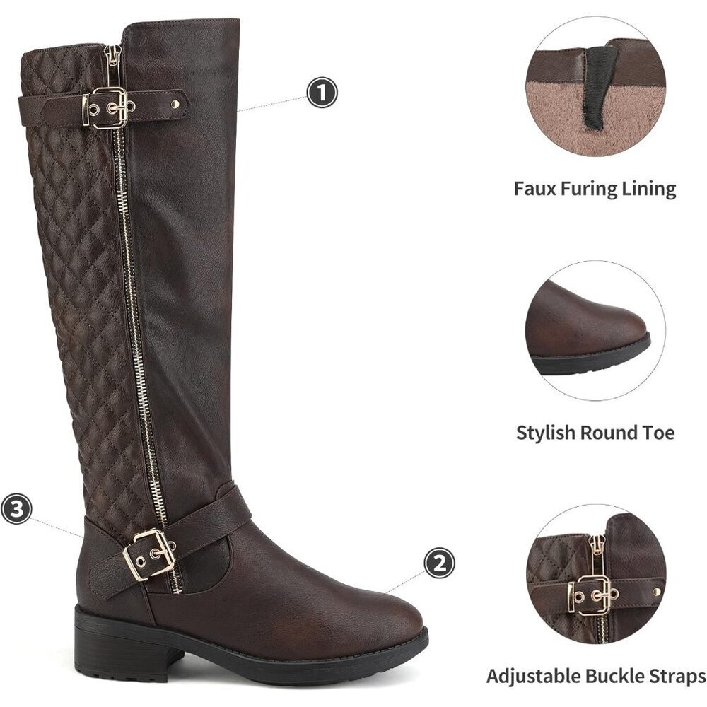 Women's Faux Leather Knee-High Boots with Buckles and Zipper Size 6.5 - Picture 4 of 9